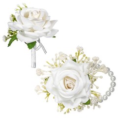 Tucnoeu 2pcs White Wrist corsages for Prom, Corsage Wristlet Band, Artificial…