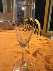 Vintage Bride and Groom champagne glasses with gold trim