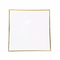 10 WHITE 8″ Square Concave Plastic Salad Dinner PLATES Gold Rim Party Events