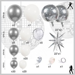 Disco Party Balloon Garland Arch Kit 134 Pcs Metallic Silver Matte White Conf…