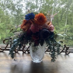 Bridal Wedding Bouquet Budget Friendly Handmade Faux Florals Purple Blue Orange