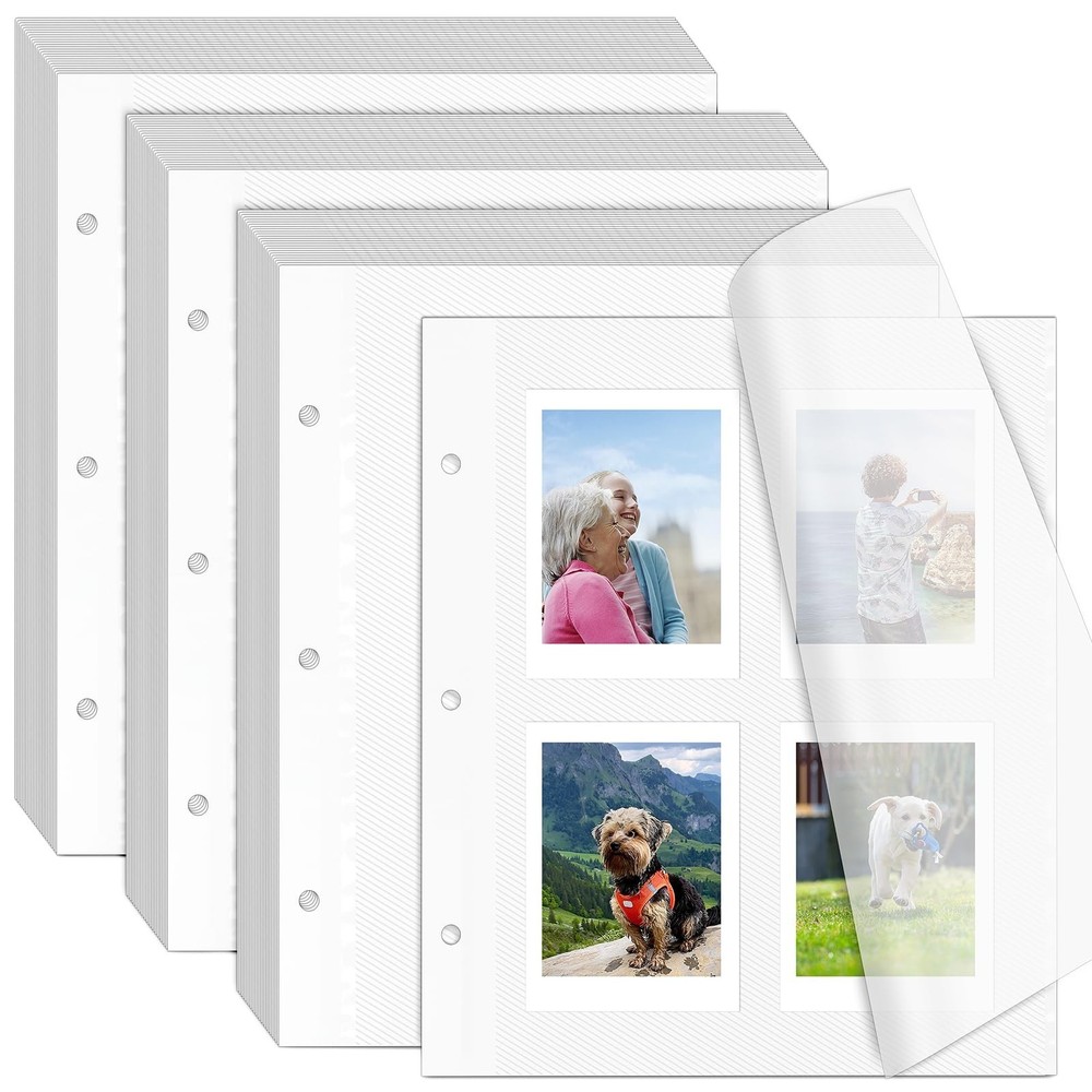 VOKOY 60 Sheets/120 Pages Photo Album Pages for 3 Ring Binder, Self Adhesive …
