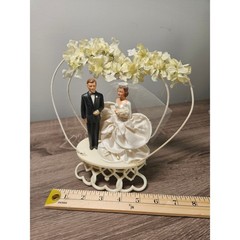 Vintage Wedding Cake Topper Lot 4pc Wilton Bride Groom Retro Lace Floral 1993