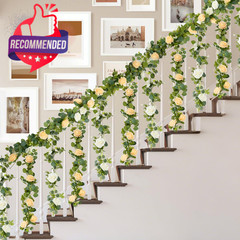 2pcs 13ft Artificial Eucalyptus Garland With Flowers, Artificial Rose Garland