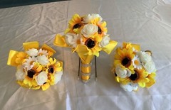 Set of 3 sunflower, rosebud and daisy wedding bouquets