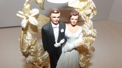 1959 Incredible Vintage 1950’s Wedding Cake Topper Silk Flower Bell Top