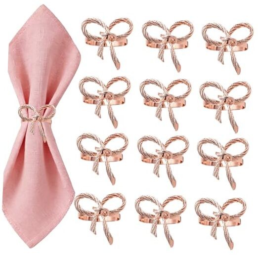 Bow Napkin Rings Set of 12 for Wedding Party Birthday Holiday Family Rose Gold
