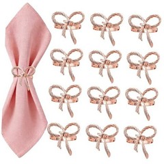 Bow Napkin Rings Set of 12 for Wedding Party Birthday Holiday Family Rose Gold