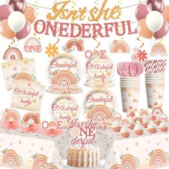 193pcs Isn’t She Onederful Birthday Decorations Tableware Complete Party Set,…