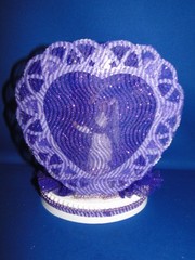 New Medium Dark skin Bride & Groom Wedding CakeTop, purple decor & heart, #335