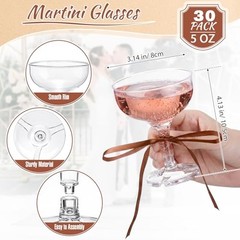 Set Disposable Plastic Coupe Glasses 5 oz With Satin Ribbon Bow 30 Coffee