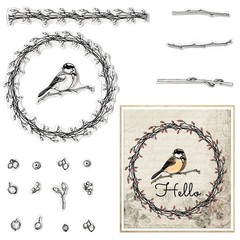 Estivaux Fall Flowers Wreath Birds Clear Stamps for Card Making and Journalin…