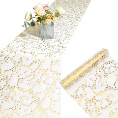 RUDONG M Roll Star Table Runner6 Ft» Wide Sparkly Metallic Glitter Tulle 1 Gold