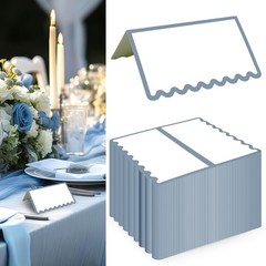 150 PCS Dusty Blue Place Cards 2×3.5 Inch Scalloped Tent Name Table Setting