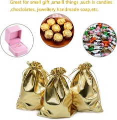 Pack of 100 3.54″x4.72″ Heavy Duty Gold Drawstring Organza Jewelry Pouches We…