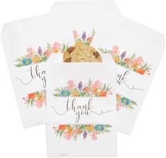 Paper Bags Cookies & Treats 7.5 x 5 in White 100 Pack Thank You Pouches W/