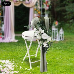 Bohemia Green & White Artificial Rose Chair Decorations 6-Piece Wedding Set