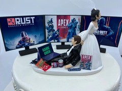 Funny Star Wars Darth Theme Cake Topper Reception Wedding Day Bride Groom Gamer