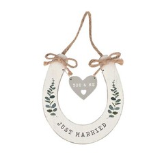 ‘Just Married’ Wedding Horseshoe White with Hanging Heart