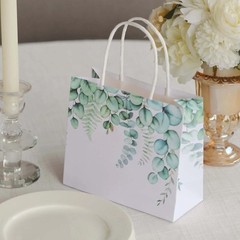 12 WHITE GREEN Eucalyptus Paper Gift Bags with Handles Party Favors Supplies