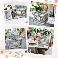 Silver Wedding Card Box with Lock, Wooden Gift Card Box for wedding decoratio…