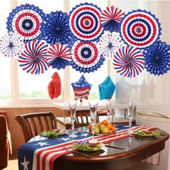 4th of July Patriotic Decorations Hanging Paper Fans Red White Blue
