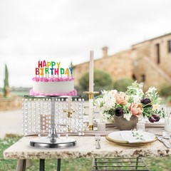 Metal Cake Stand with Crystal Pendants for Wedding Birthday Silver 12 x 15Inch