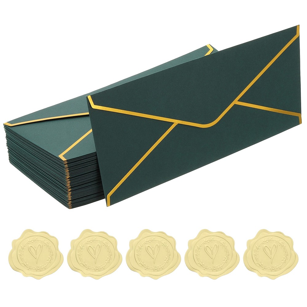 Envelope 4 1/8 x 9 1/2 inch with gold edge for 50 pieces V-wing dark green