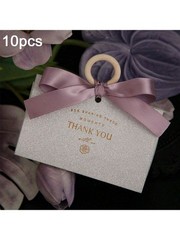 10pcs Silver Box-Purple Ribbon Thank You Favor Boxes For Wedding Party