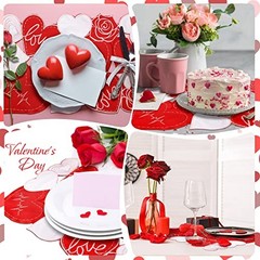 6 Pcs Embroidered Valentine’s Day Placemats Applique 11 x 17 Inch Heart