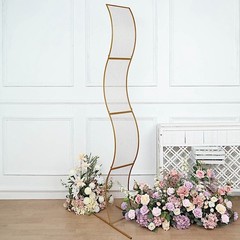 7 ft Gold Wavy Grid Metal Floral Display Frame Arch Backdrop Stand Party Events