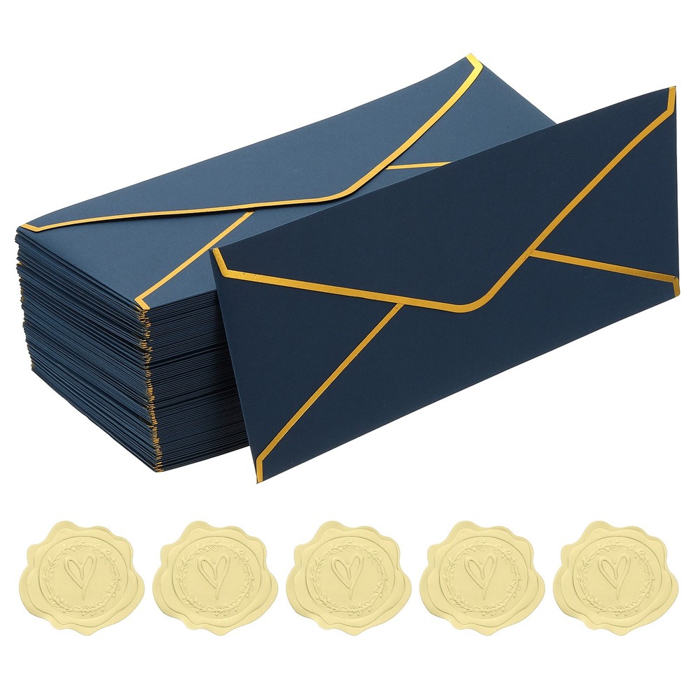 Envelopes 4 1/8 x 9 1/2 inch with gold edge, for V Flap, 100 pcs, blue