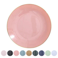 10 Glossy 10″ Round Plastic Salad Dinner Plates Gold Rim Party Event Decorations