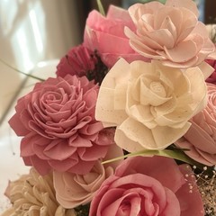 Sola Wood Flower Centerpiece with – Blush, Pink Cream & Natural Tones 13″X 13″