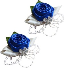 Rhinestone Leaves Pearl Decoration Hand Flower Corsage – Dark Blue