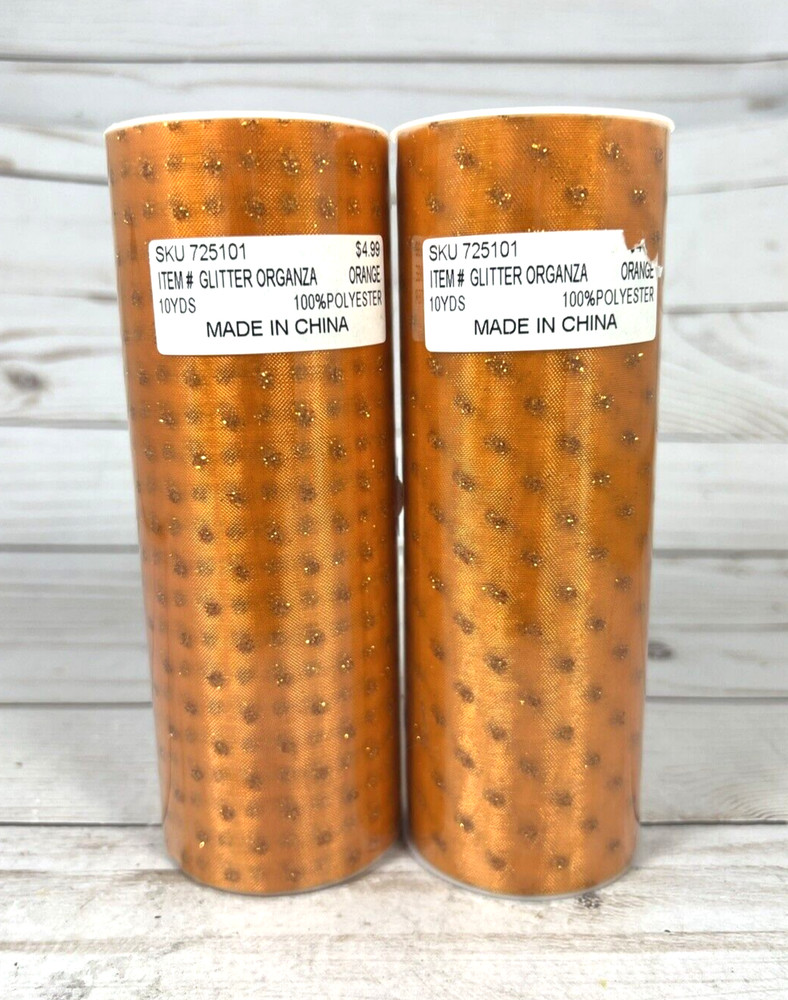 Glitter Organza Roll ORANGE 6″x10 yards Shimmering Sparkle Shiny Sheer Tulle 2x