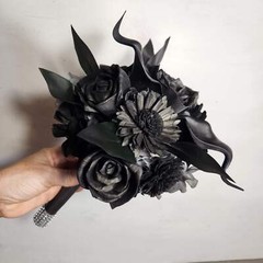Black Rose Calla Lily Sola Wood Bridal Wedding Bouquet Accessories