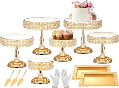 12 Pcs Gold Cake Stand Set Cake Display W/ Crystal Edge & Cupcake Display Tray
