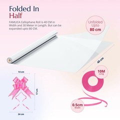 Clear Cellophane Wrap for Hampers 100′ x 31″ with 10 Pull Bows and 2 Ribbon