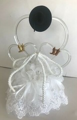 Western Hearts with Cowboy Boot Charms and Cowboy Hat, White Wedding Cake Topper