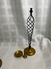 Black Twisted Wrought Iron and Solid Brass Candlesticks~Pair-Pre-owned