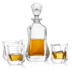 Joyjolt Aurora 5-Piece Crystal Whiskey Decanter Set100 Crystal Bar Set Crystal