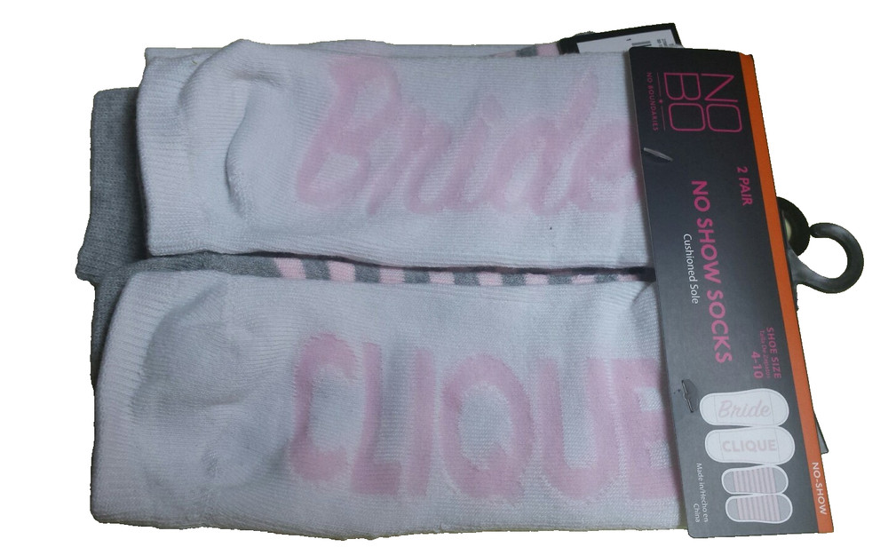 NOBO Womens (2) Pk No Show Cushioned Sole Socks NWT Shoe Size 4-10 BRIDE/CLIQUE