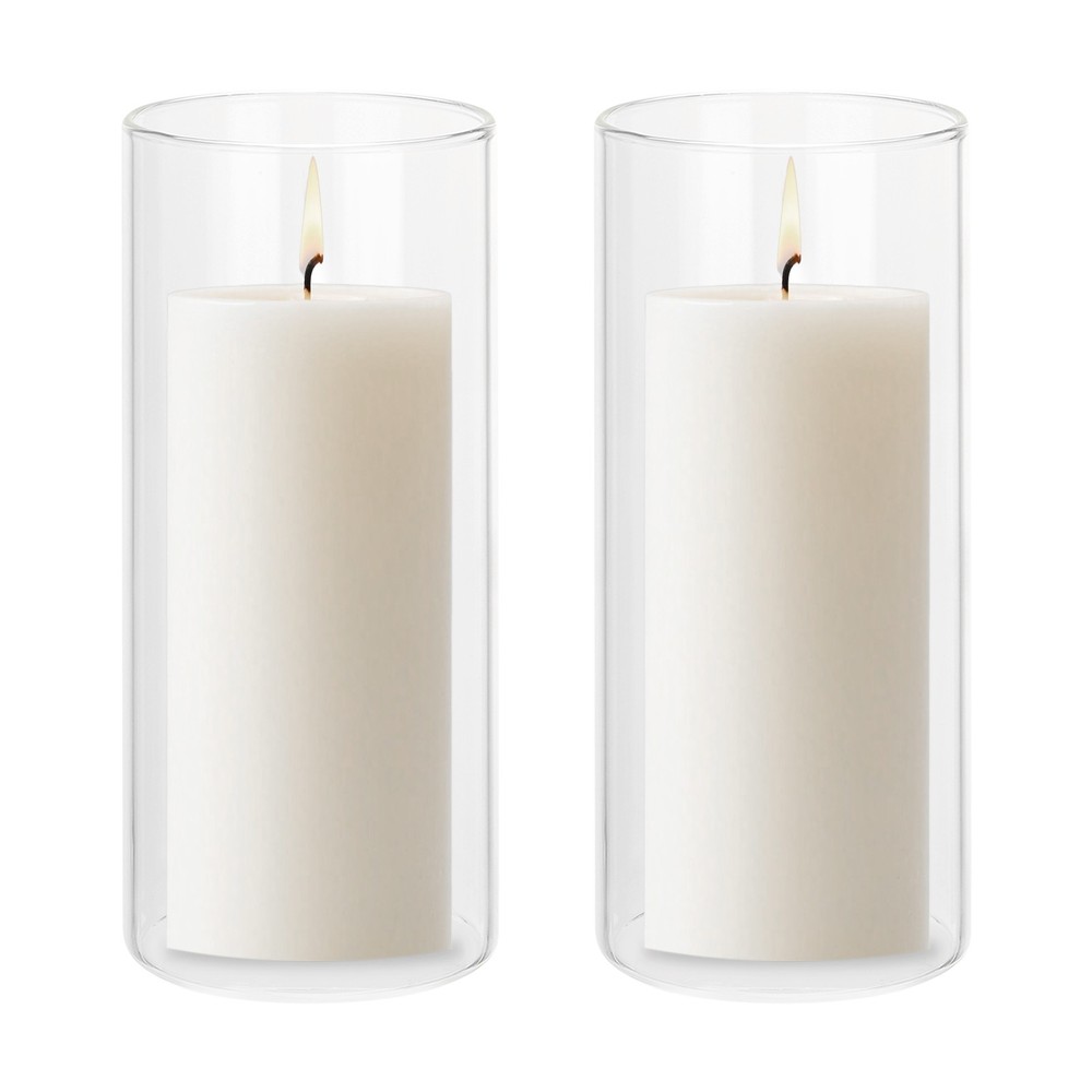 2 pieces transparent tubular glass candle holder (H:15cm D:6.6cm) for decor