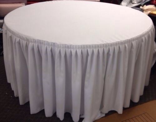 60″ in. Round Table Skirt Cover Polyester w/ Top Topper Pleated wedding WHITE