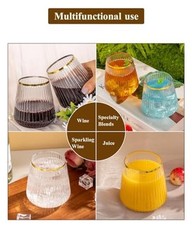 Pack 12oz Stemless Plastic Wine Glasses – Clear Ribbed Cups 36 Clear and Gold