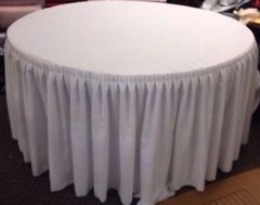 60″ in. Round Table Skirt Cover Polyester w/ Top Topper Pleated wedding WHITE
