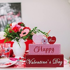 Valentines Day Decor, 3-Layered Pink Red Heart Wood Block Set Color B