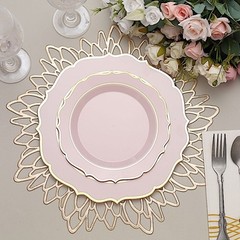 10 ROSE GOLD 8″ Round Plastic Dinner Plates GOLD Scalloped Rim Events Wedding