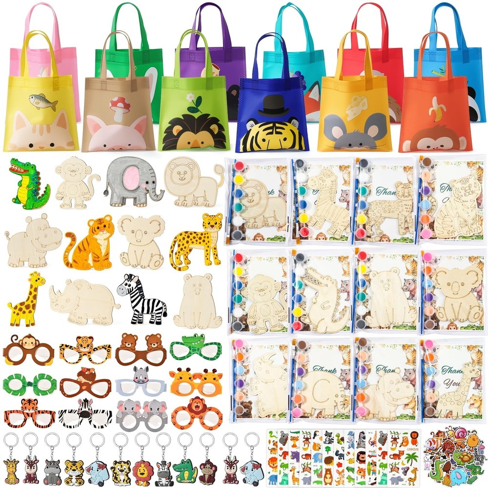 Winrayk 136Pcs Safari Party Favors Jungle Birthday Supplies for Kids, Wooden …